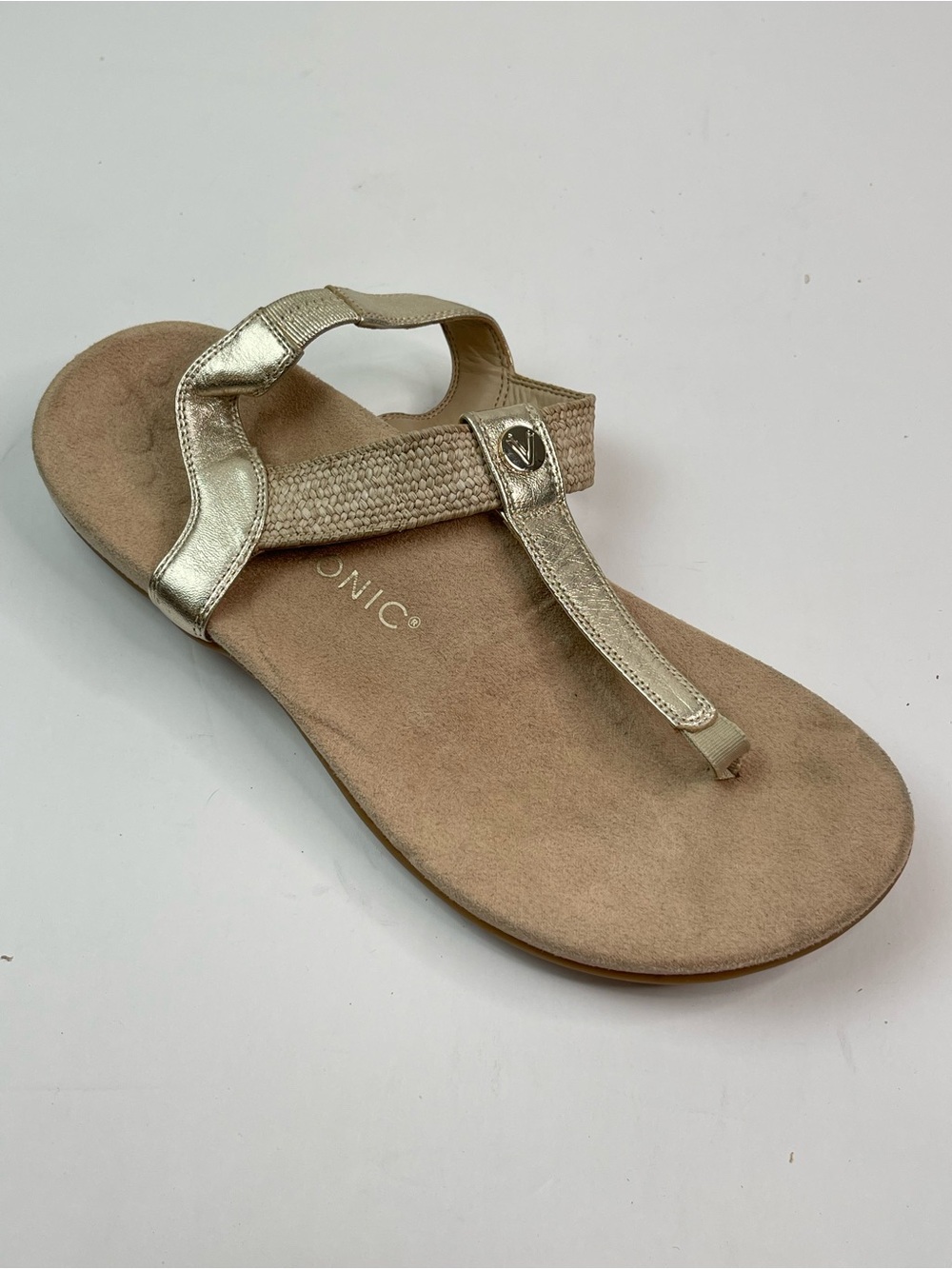 Vionic Brea Womens Toe Post T Strap Comfort Sandal Size 11 Metallic Gold Euro